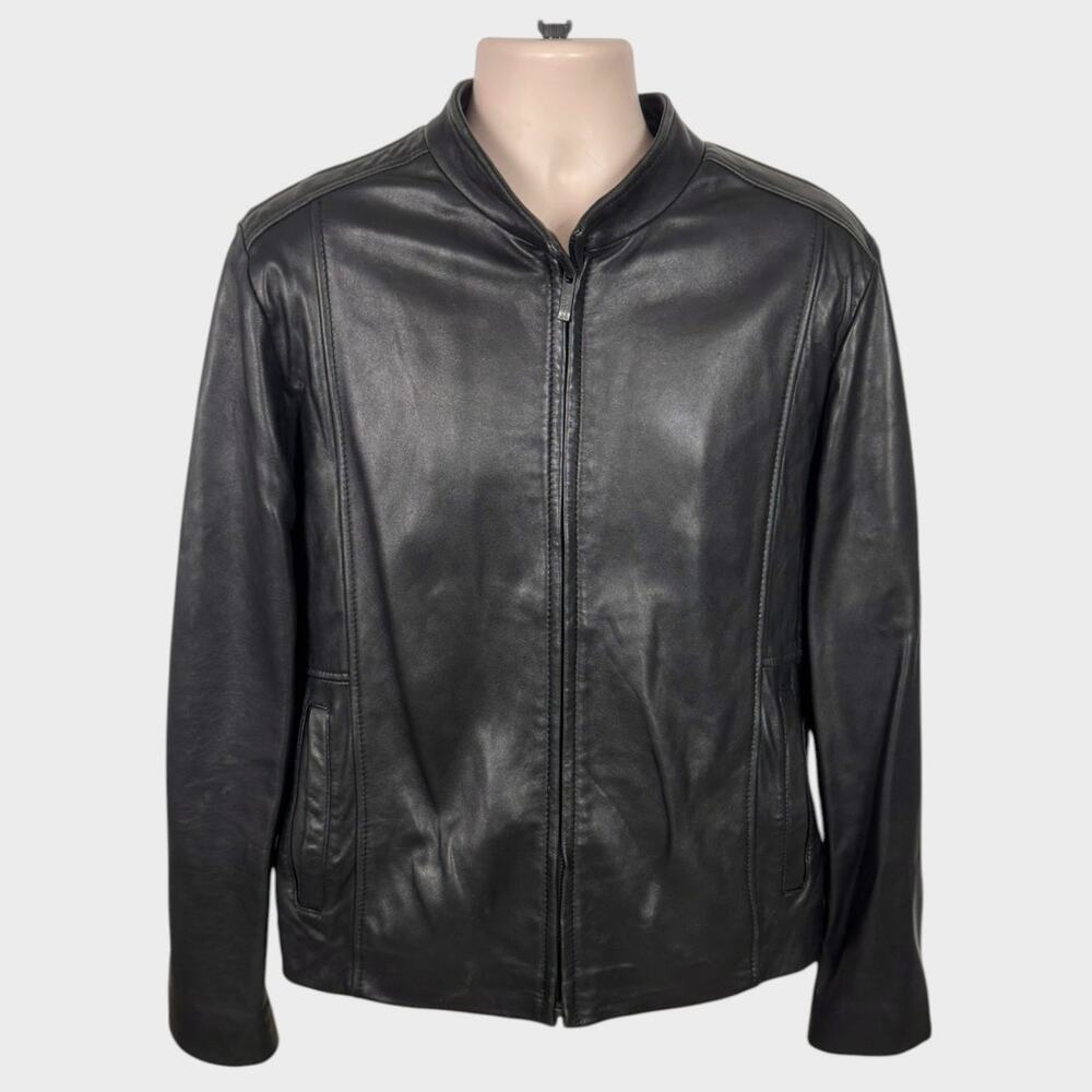 Kenneth Cole Reaction Black Mens Large Gunuine Leather Jacket
